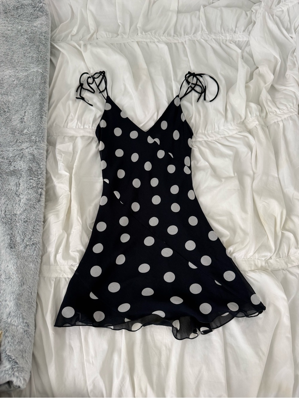 Wilfred Navy with White Polka Dot Tie-Shoulder Slip Dress